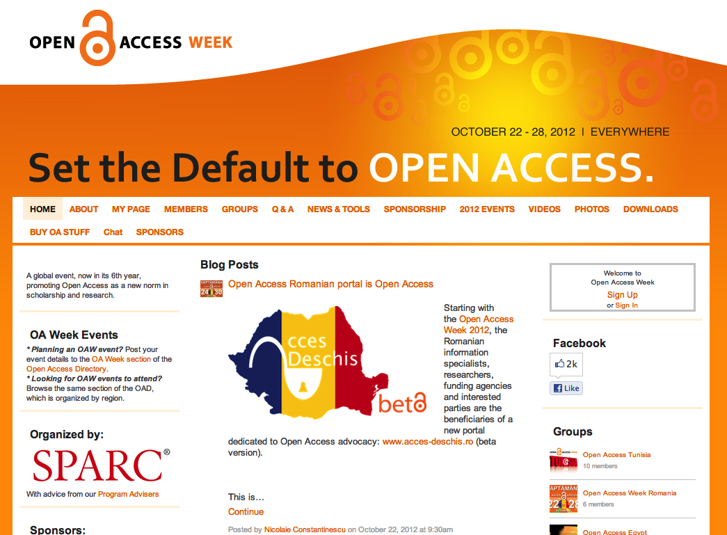 Captura de ecran de pe pagina openaccessweek cu blog postul romanesc